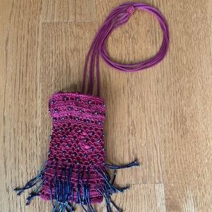 mini stash bag crochet fringe beaded pink